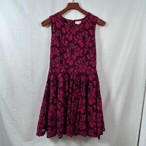 Maison Jules Womens Small Black & Red Floral Midi Dress Fit And Flare Sleeveless